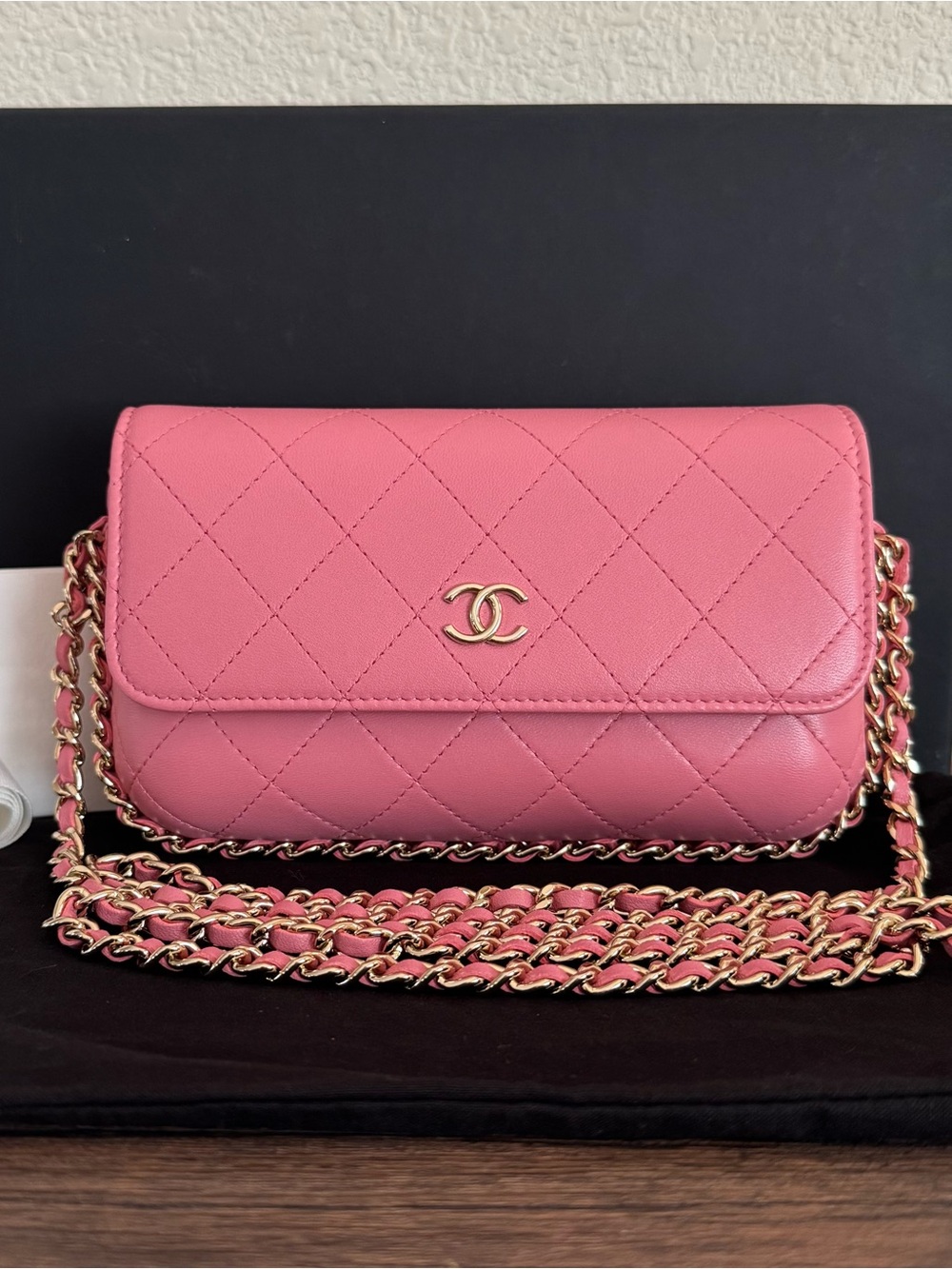 CHANEL Chain Around Calfskin Leather Phone Crossbody Bag